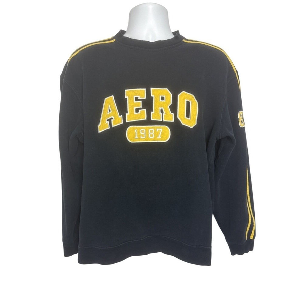 Vintage‎ Aeropostale Mens Medium Blue Yellow Y2K Baggy Spell Out Logo 90s Preppy